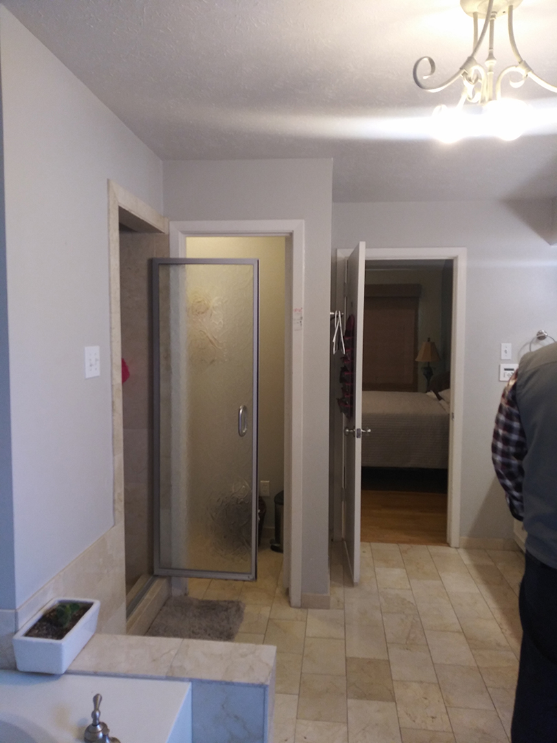 shower renovation - photo of old bathroom and shower before remodel